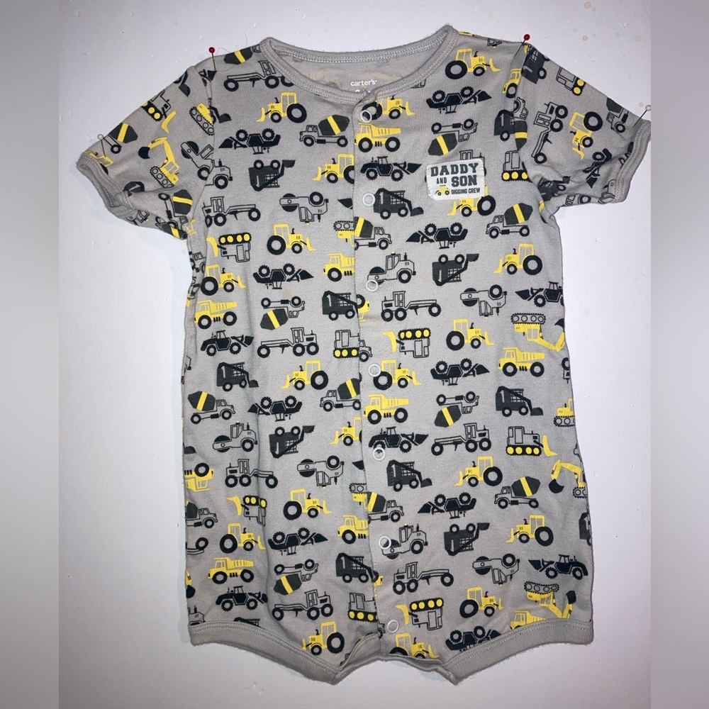 Carter's Gray Romper with Construction Print “Daddy and Son Digging Crew”